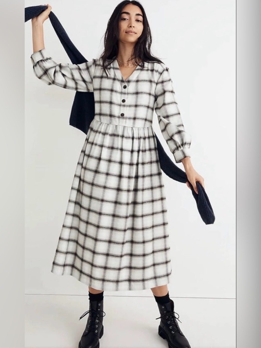 NWT MADEWELL FLANNEL BUTTON-FRONT MIDI DRESS size 12